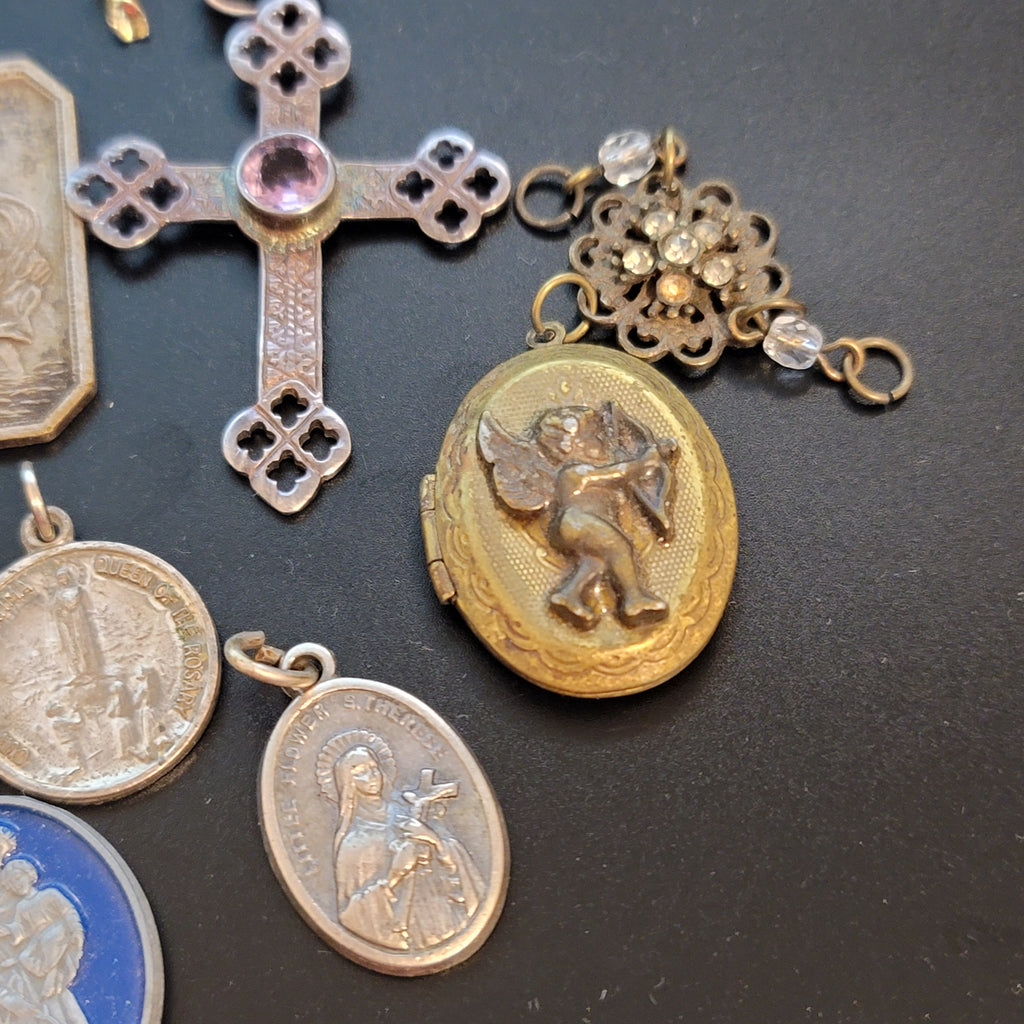 Lot of 13 Religious Themed Charms, Cross and Pins
