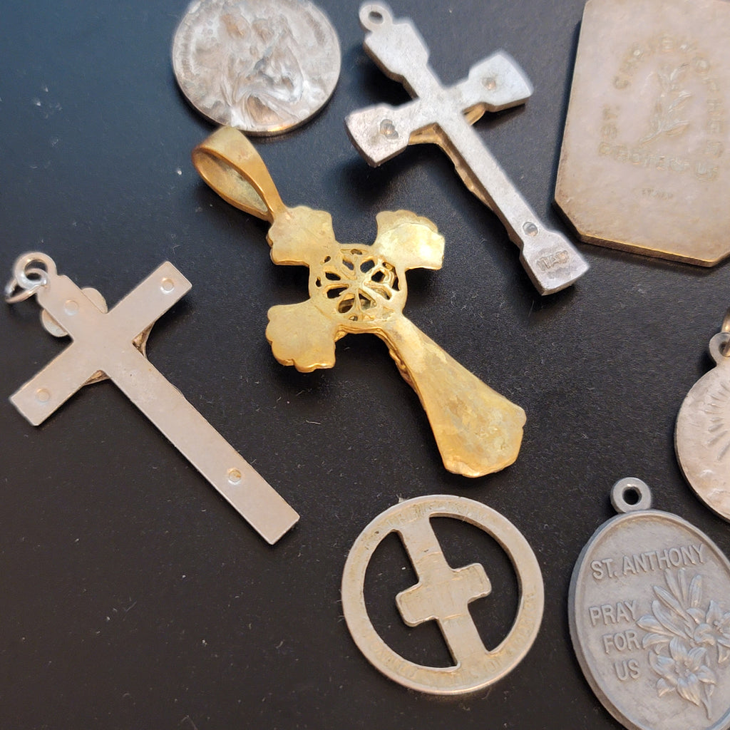 Lot of 13 Religious Themed Charms, Cross and Pins
