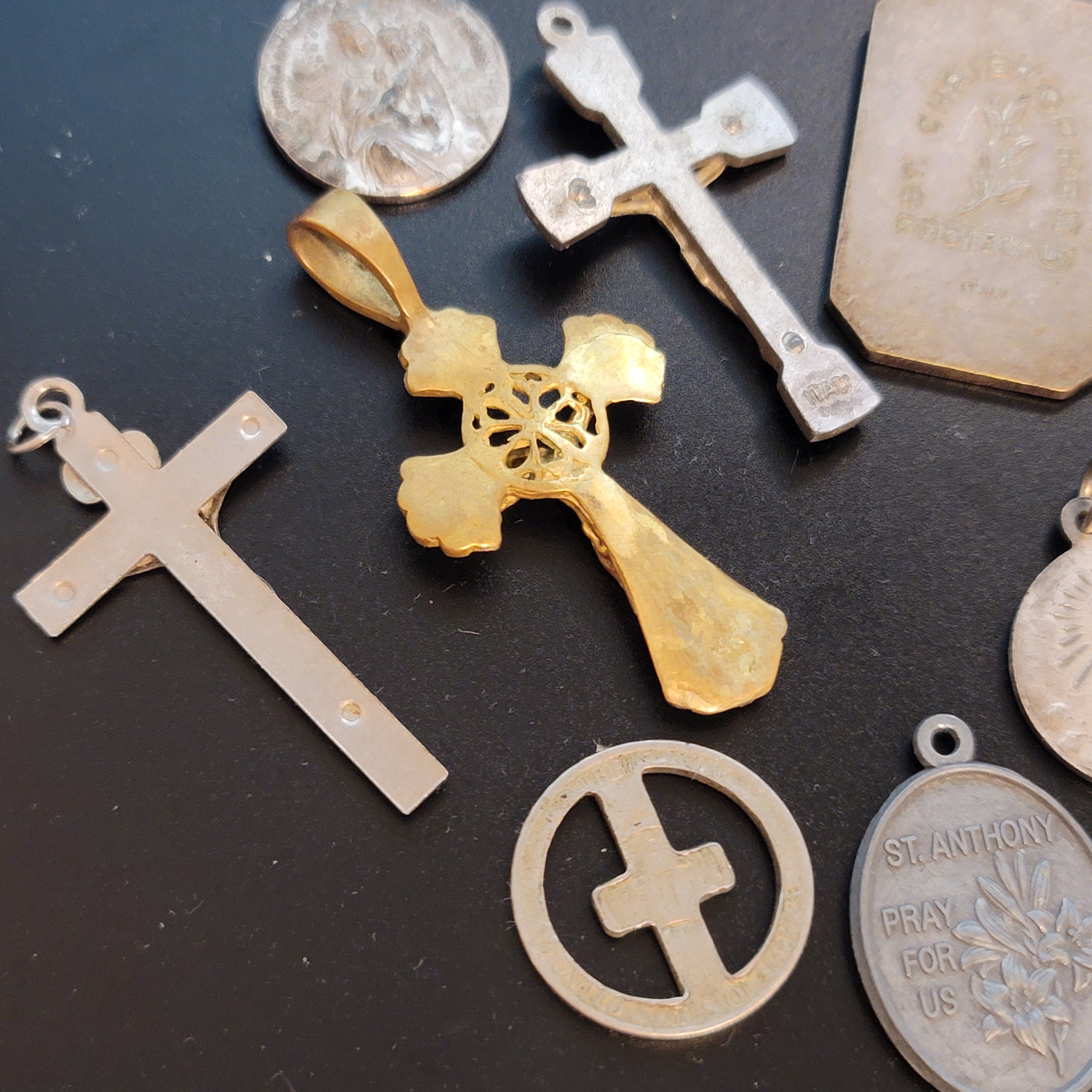 Lot of 13 Religious Themed Charms, Cross and Pins