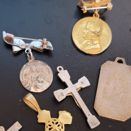 Lot of 13 Religious Themed Charms, Cross and Pins