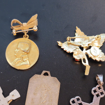 Lot of 13 Religious Themed Charms, Cross and Pins