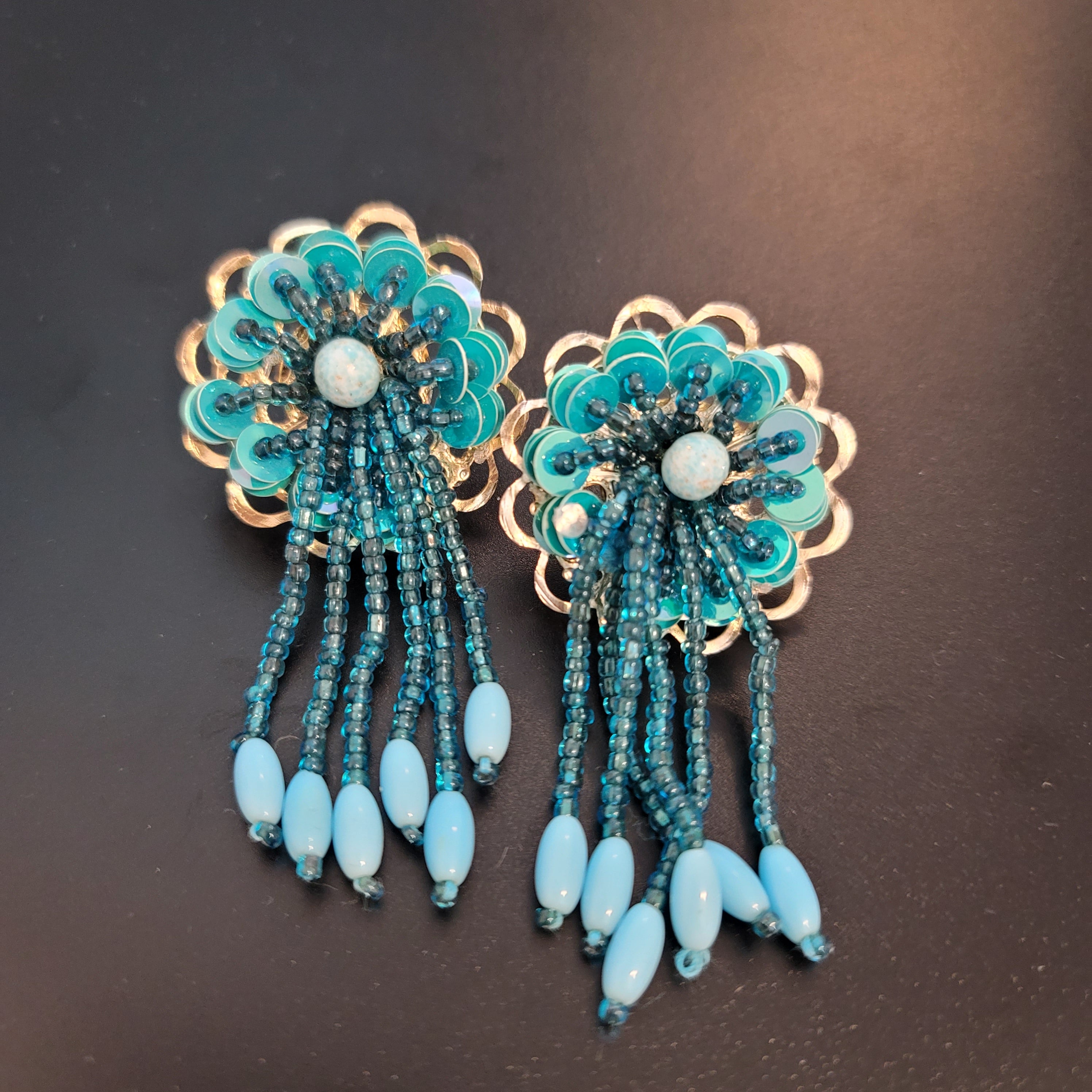 Lot of 4 Sequin Beaded Flower Earrings
