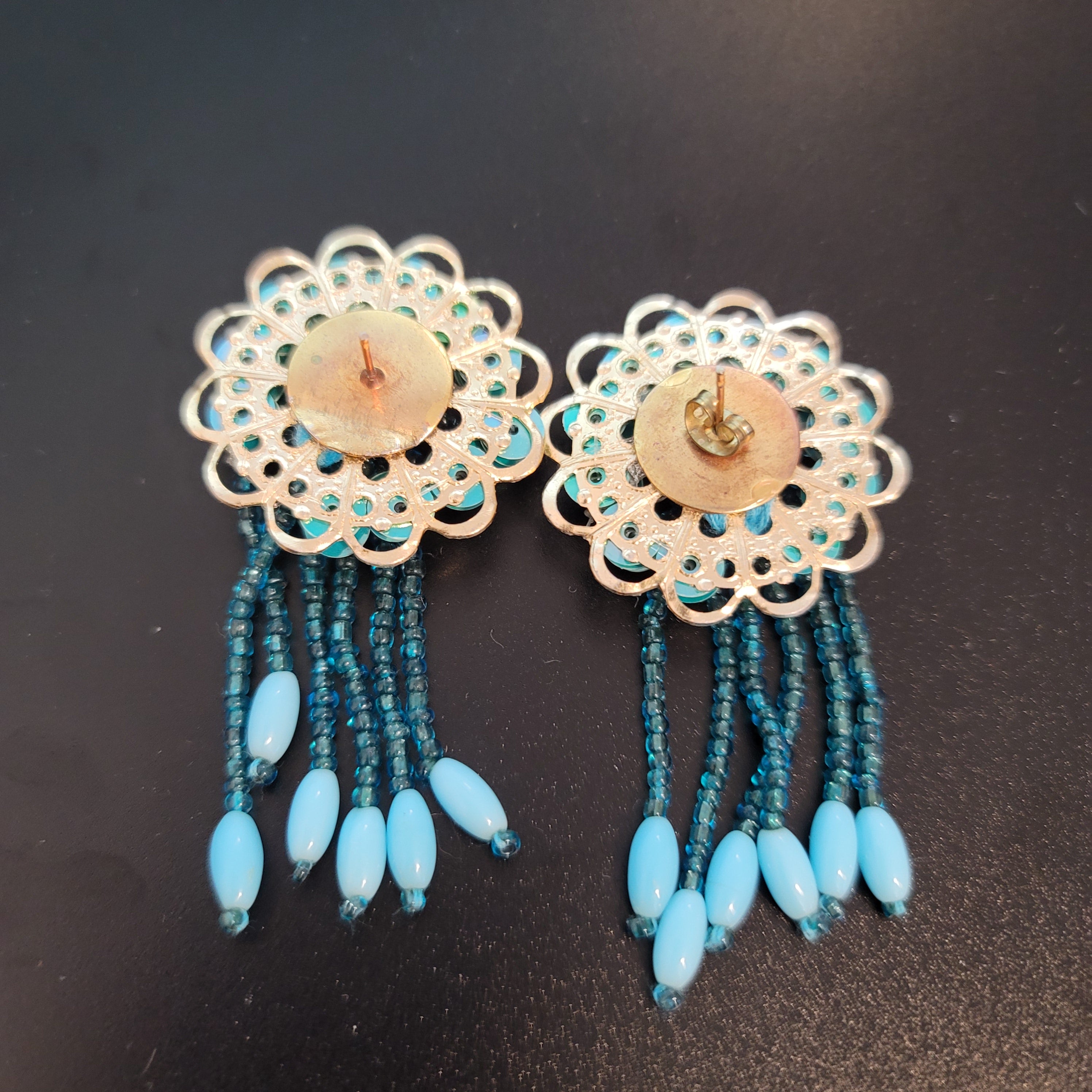 Lot of 4 Sequin Beaded Flower Earrings