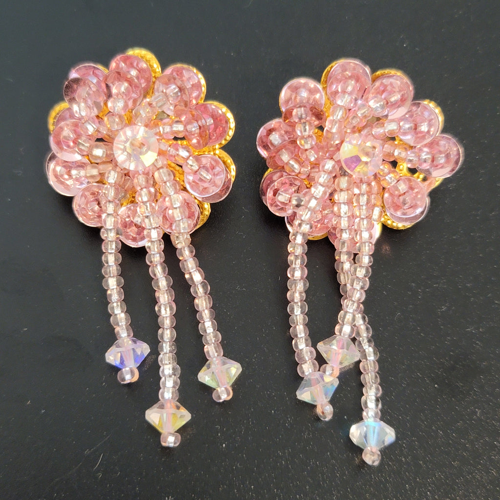 Lot of 4 Sequin Beaded Flower Earrings
