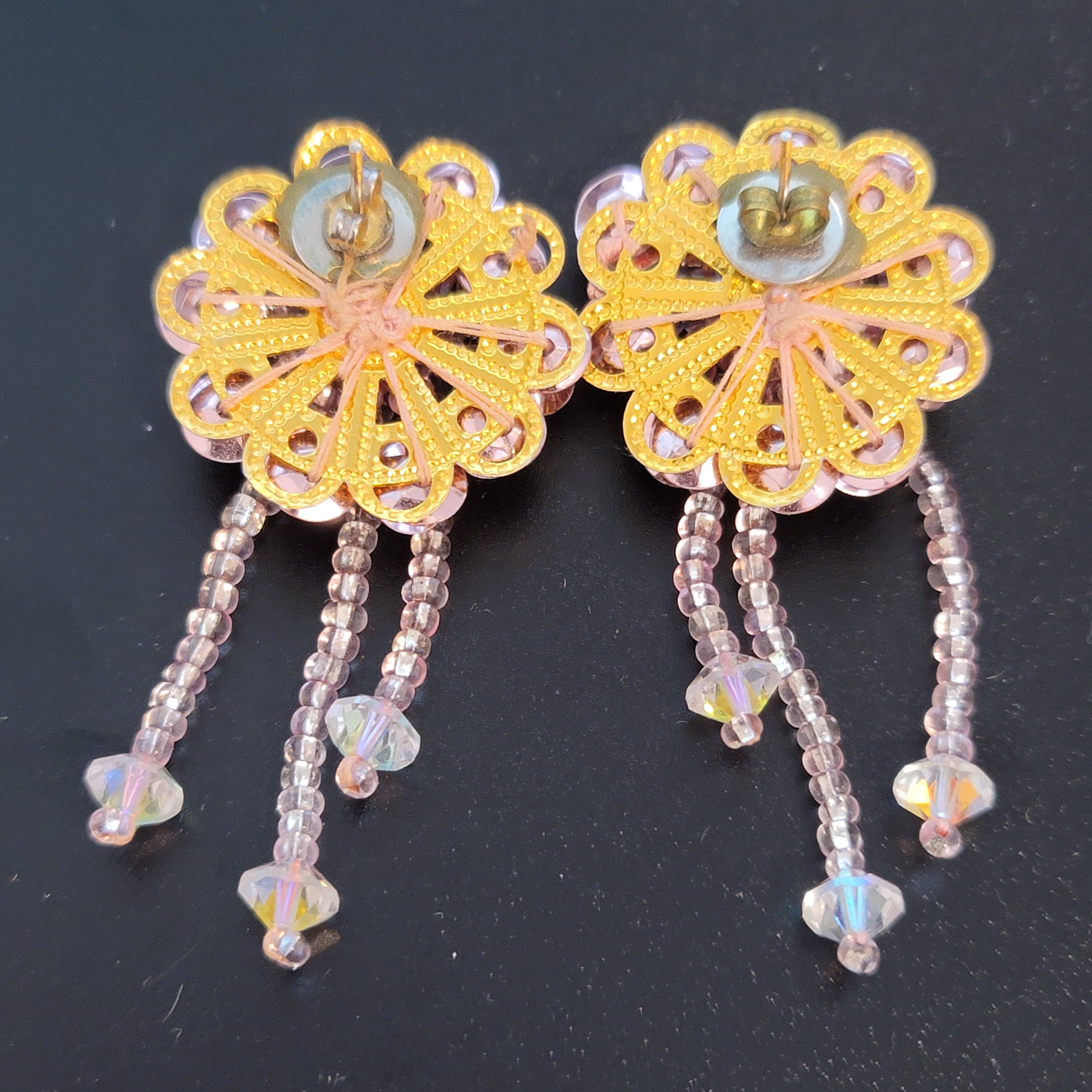 Lot of 4 Sequin Beaded Flower Earrings