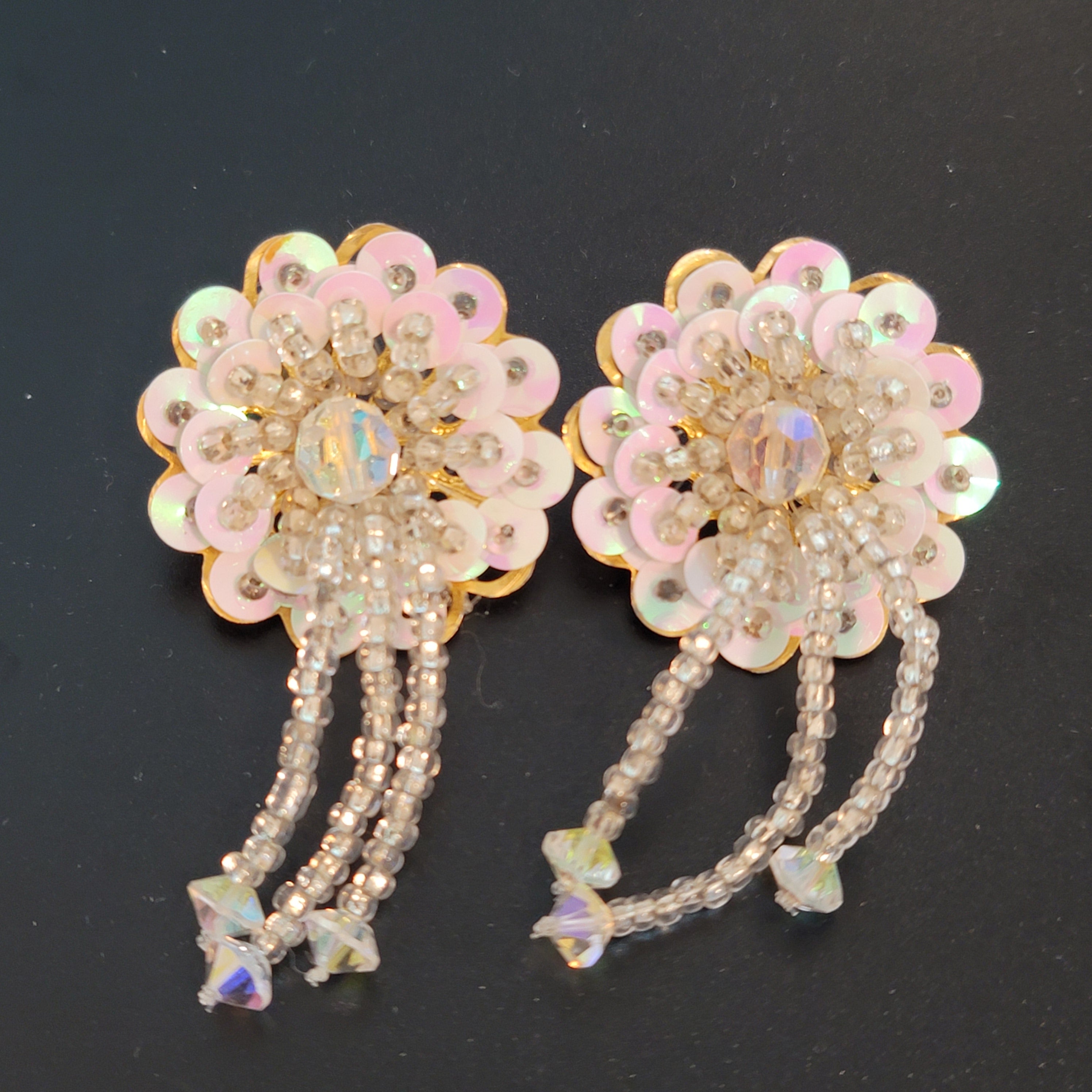 Lot of 4 Sequin Beaded Flower Earrings