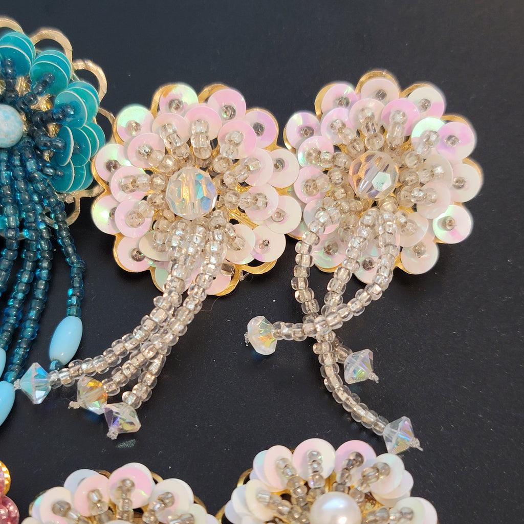 Lot of 4 Sequin Beaded Flower Earrings