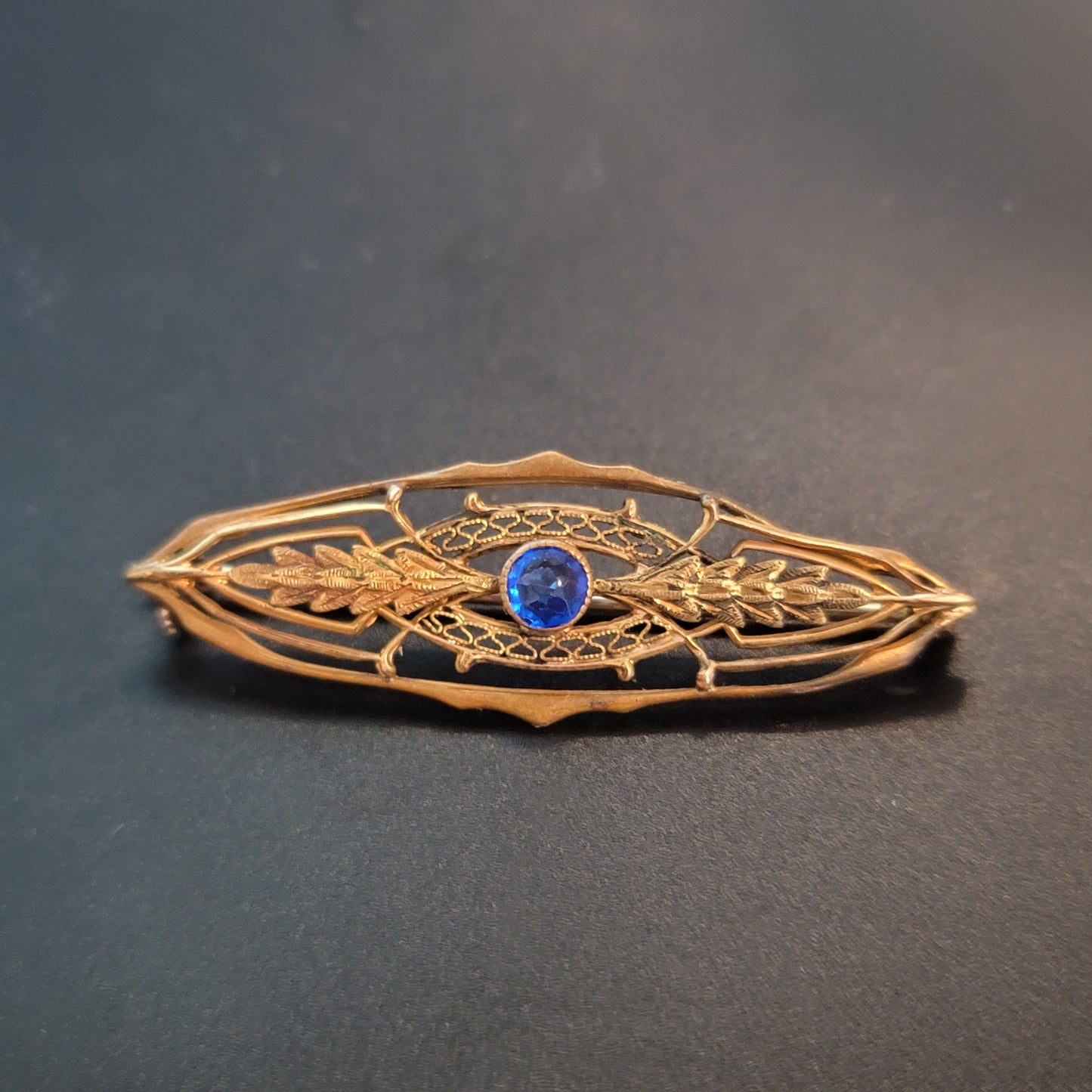 Vintage Gold Tone Blue Stone Brooch