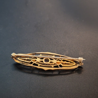 Vintage Gold Tone Blue Stone Brooch