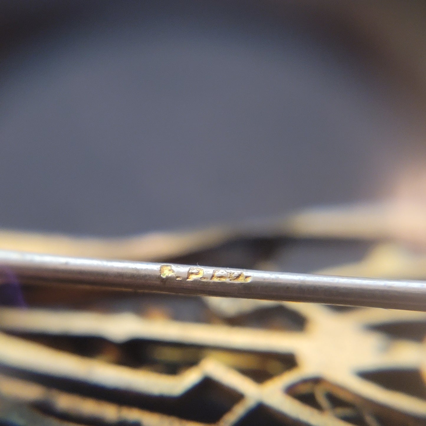 Vintage Gold Tone Blue Stone Brooch