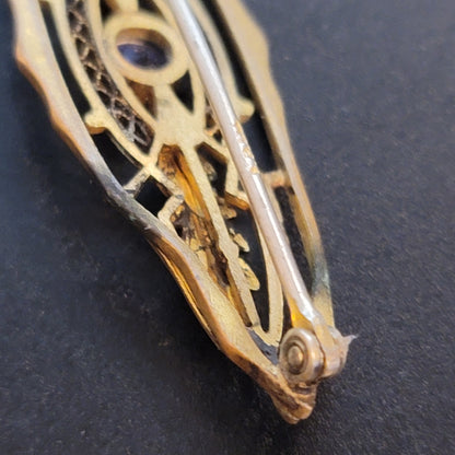 Vintage Gold Tone Blue Stone Brooch