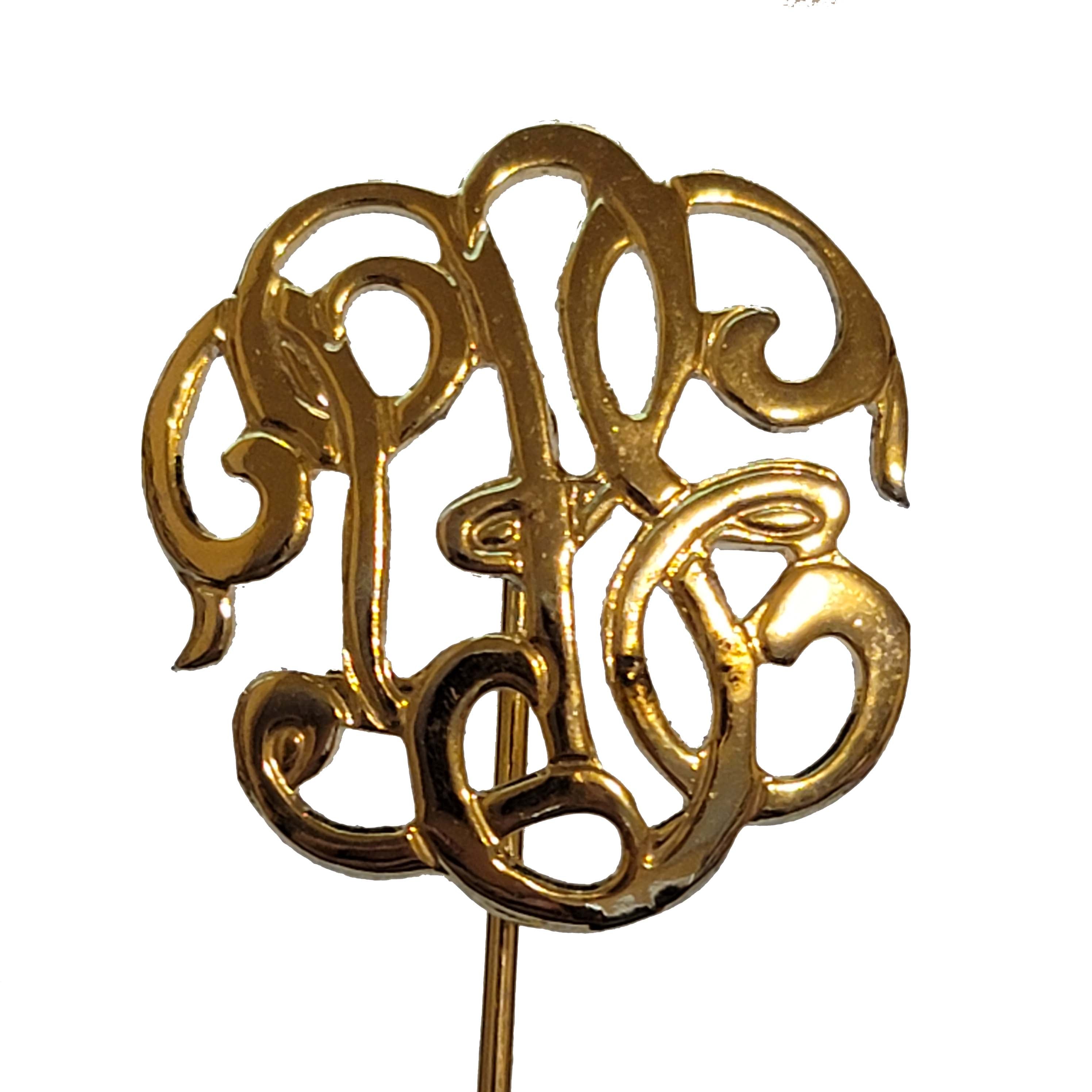 Gold Tone Monogram Stick Pin