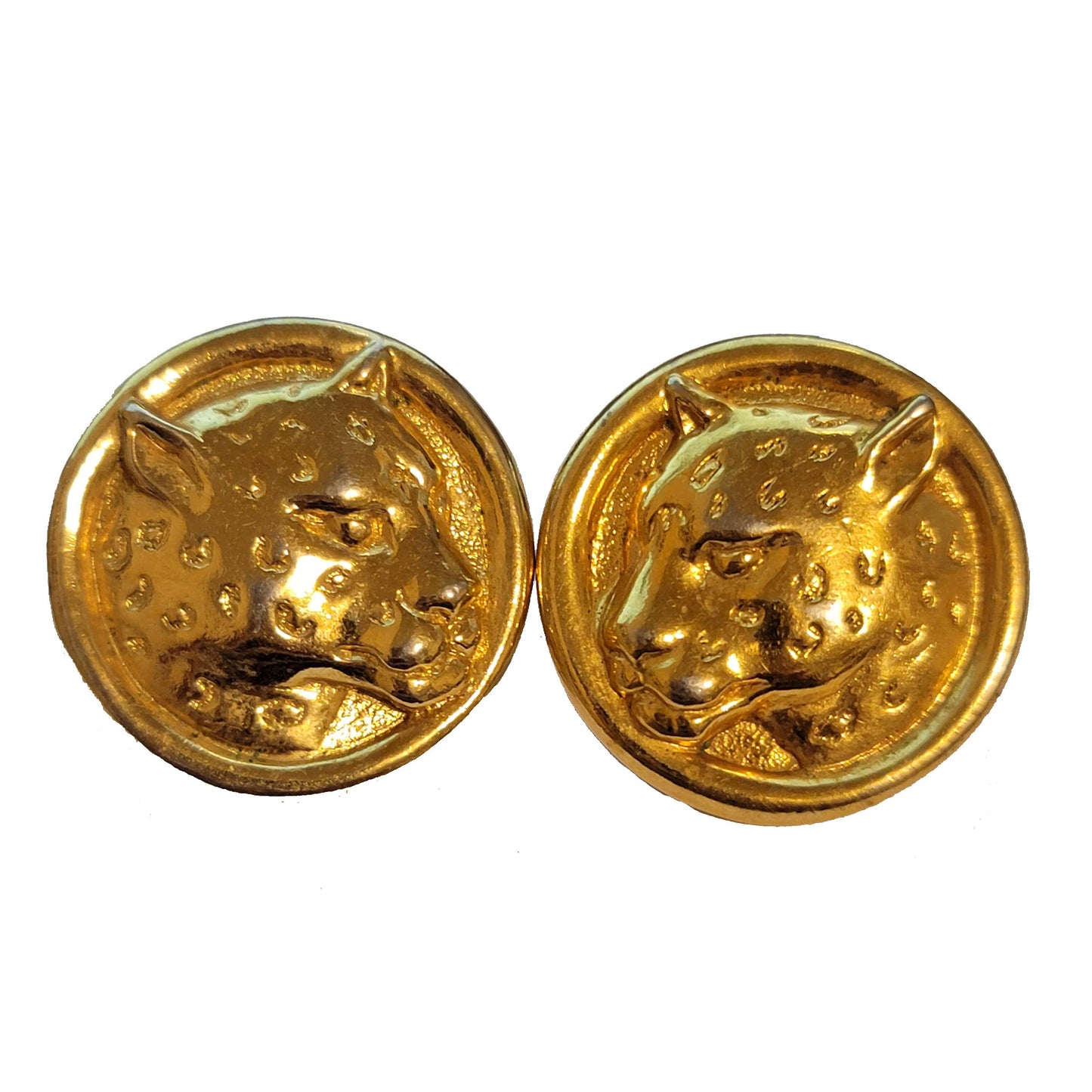 Gold Tone Leopard Round Earrings