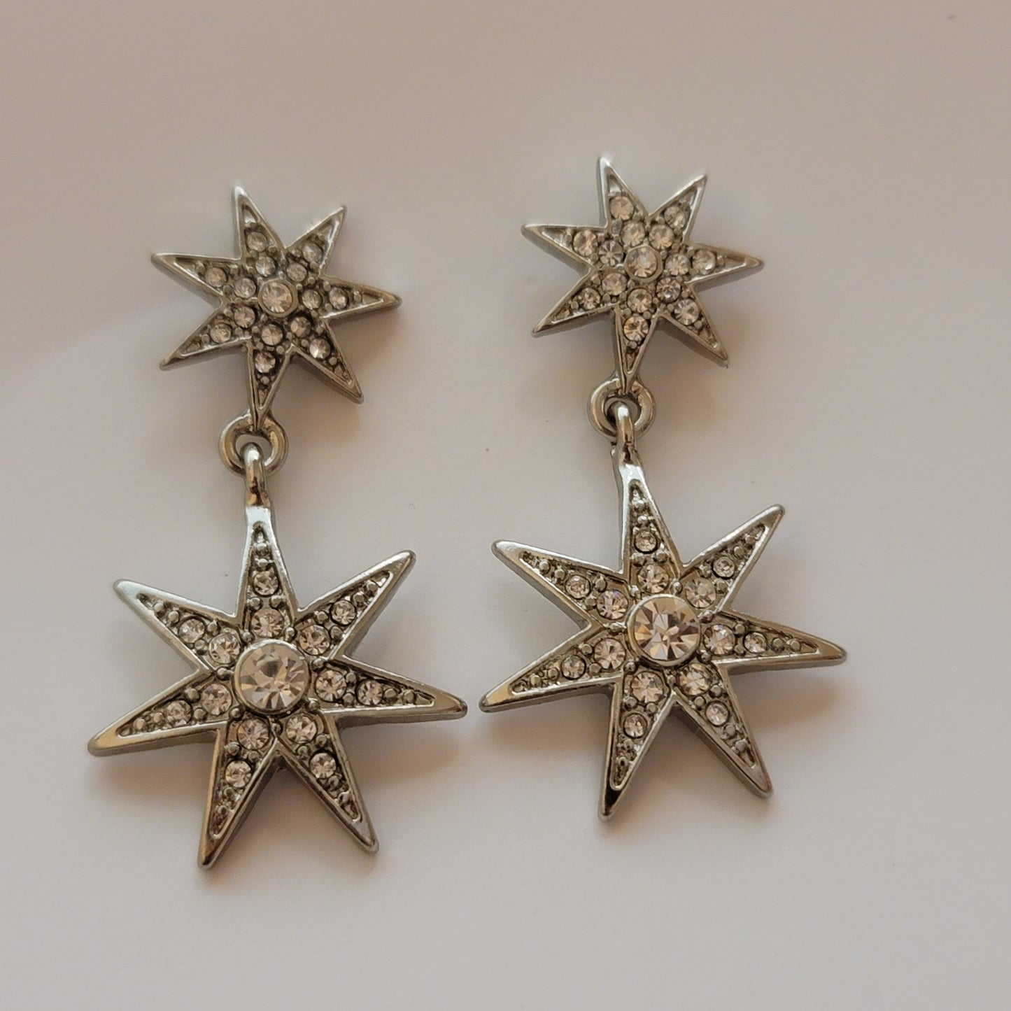 Silver Tone Rhinestone Star Earrings