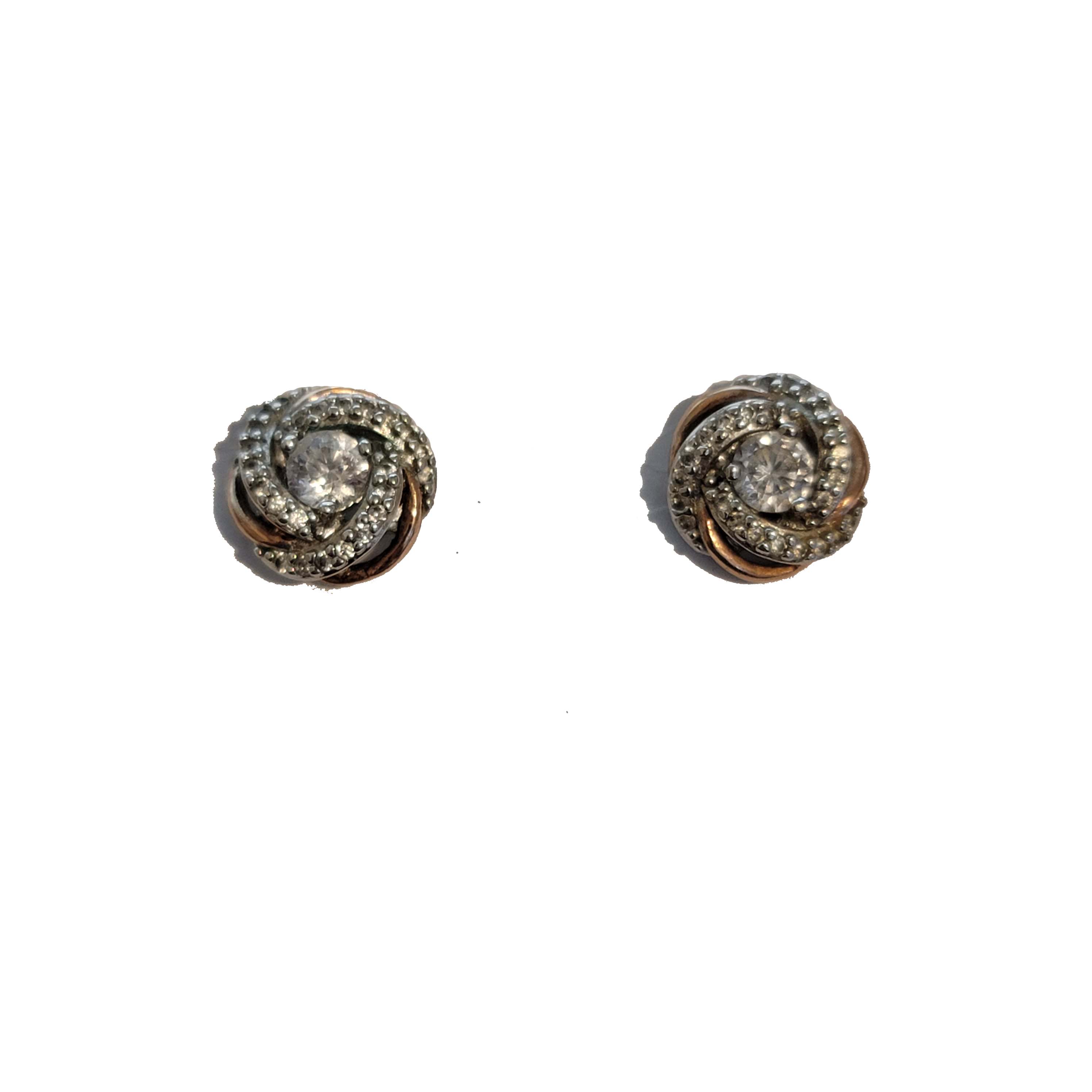 Silver And Rose Gold Tone CZ Knot Stud Earrings PAJ BR
