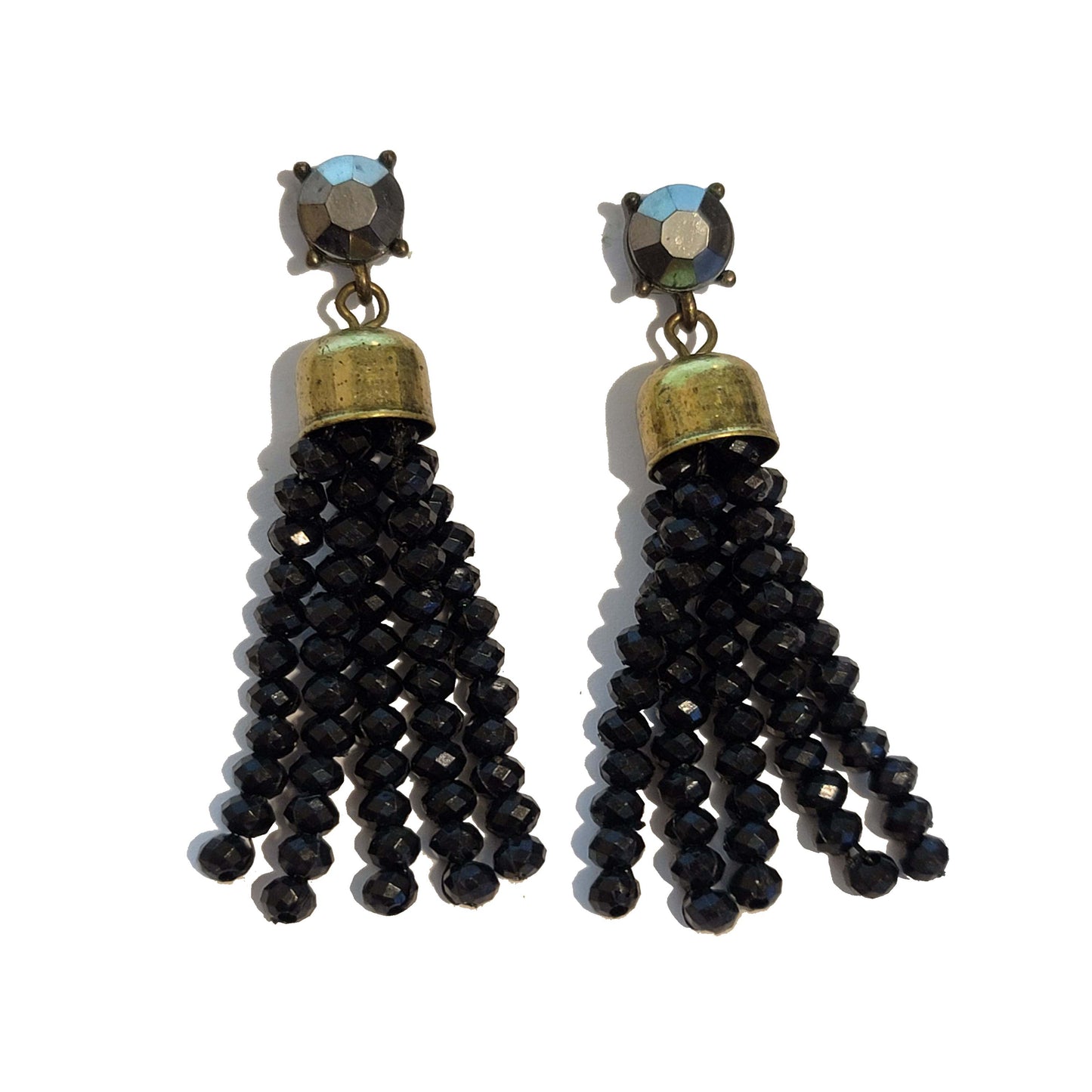 Black Bead Tassel Earrings