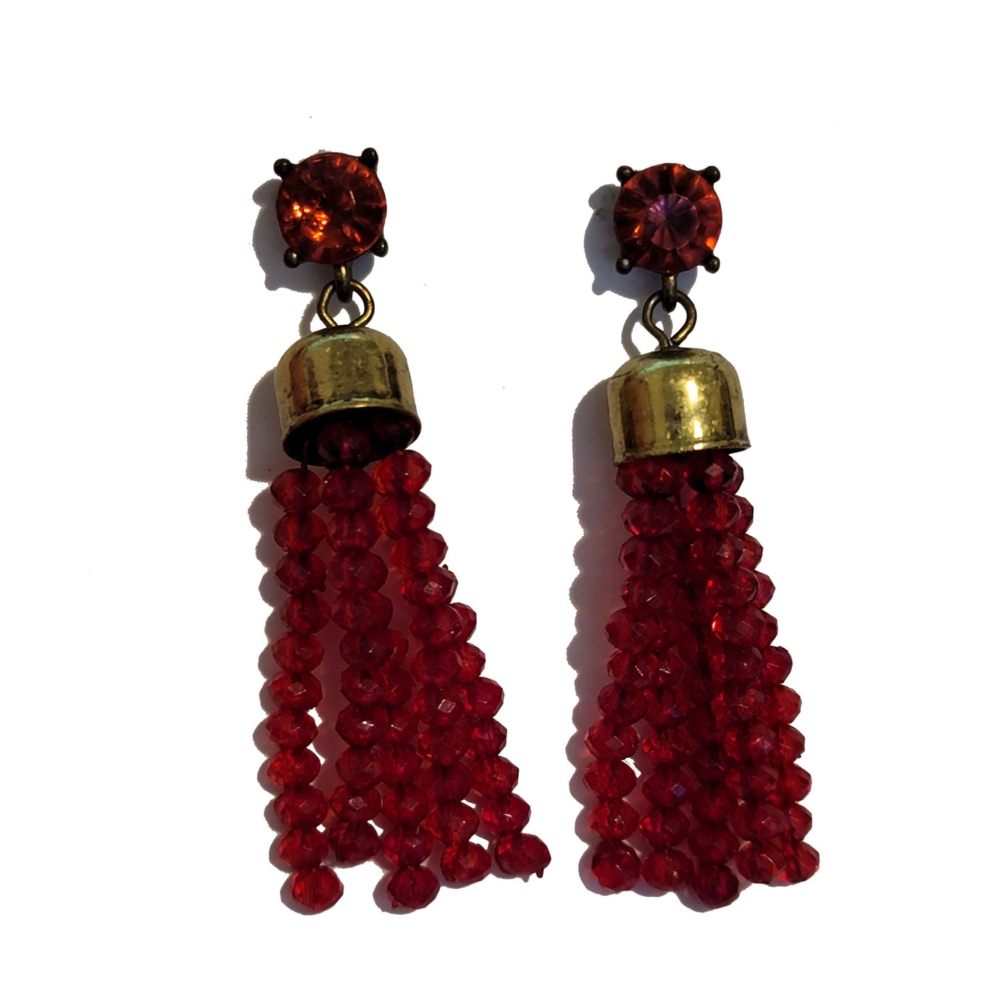 Red Bead Tassel Earrings