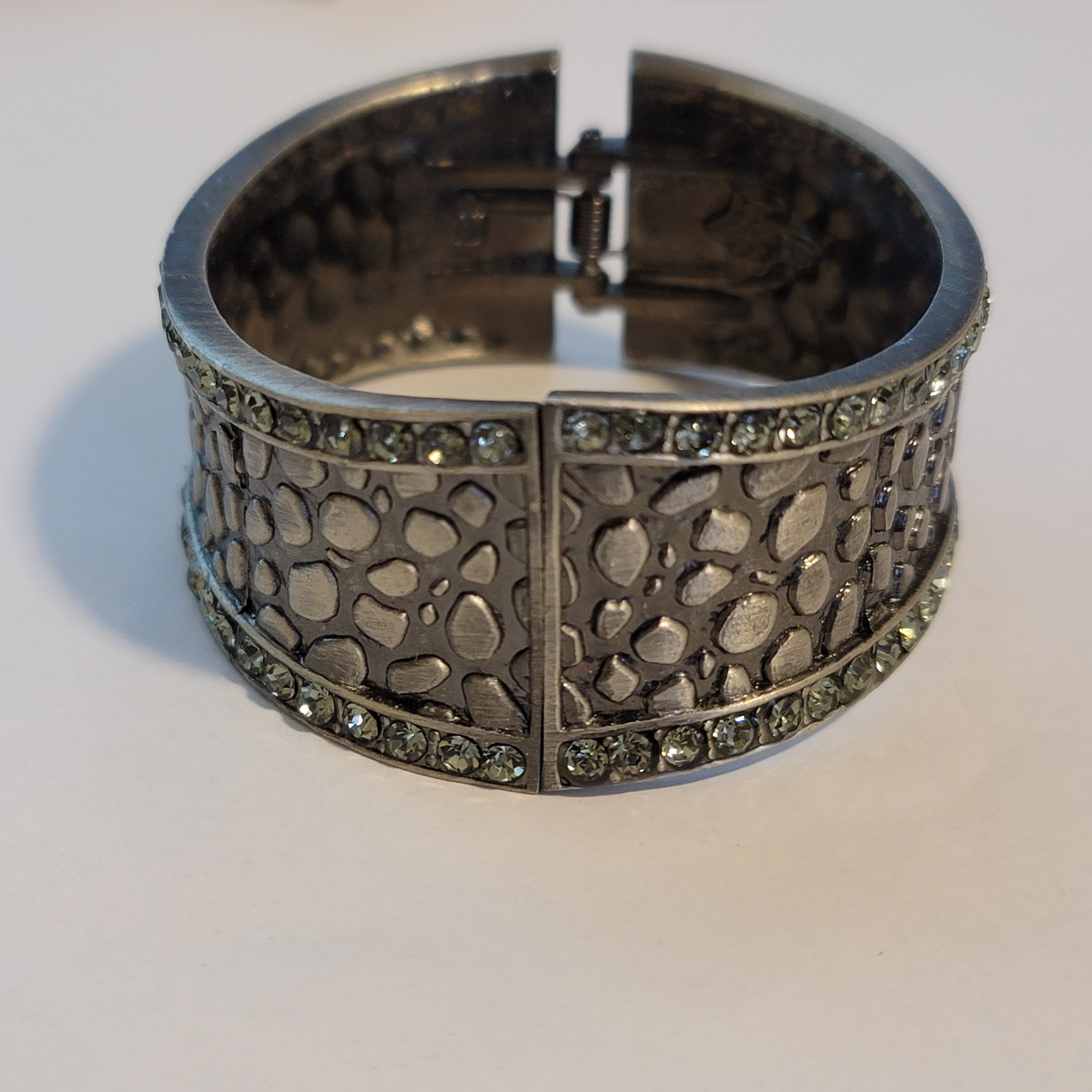 Silver Tone Rhinestone Clamper Bracelet