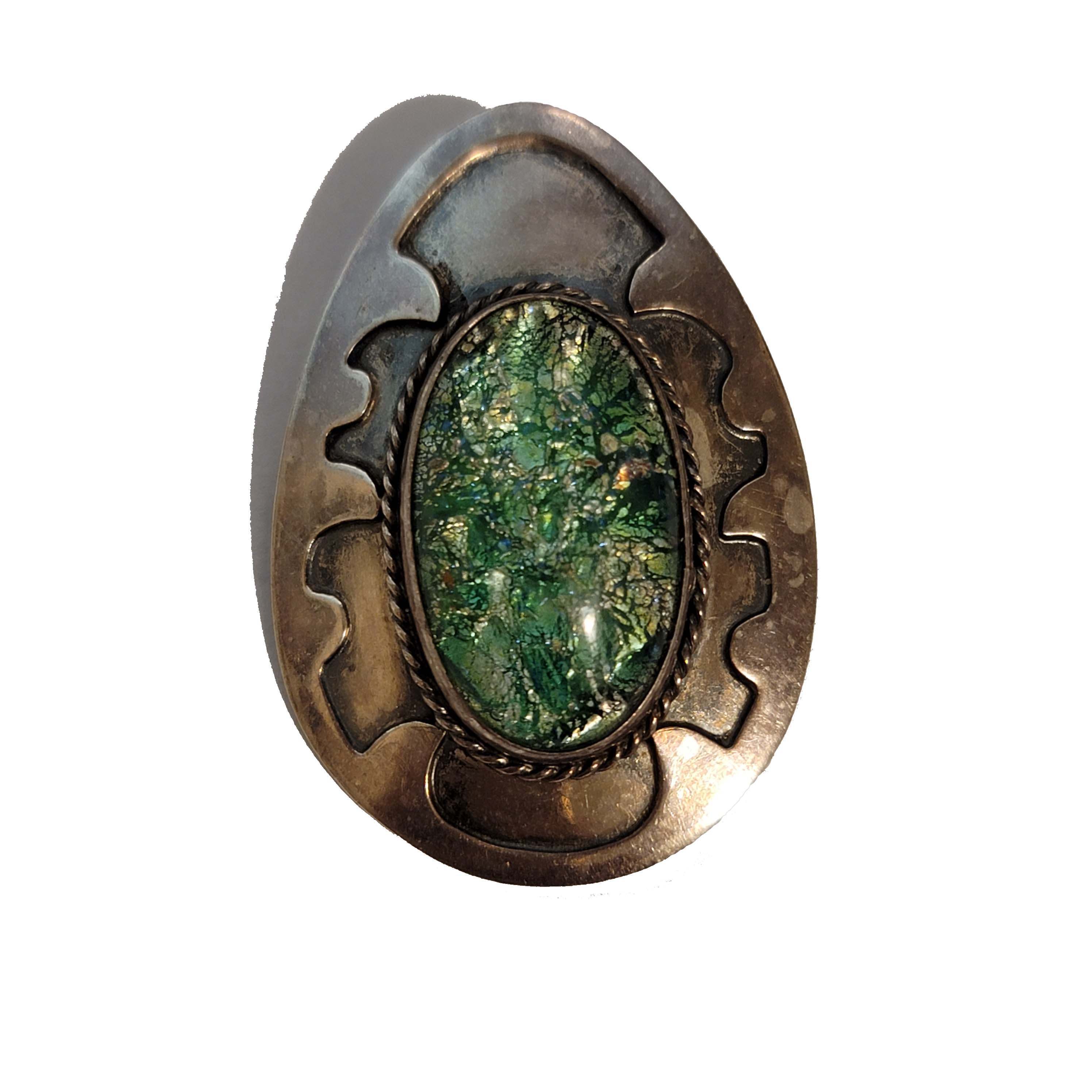 Vintage Sterling Dichroic Glass Brooch