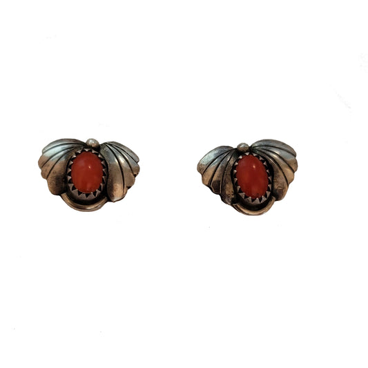 925 Sterling Silver South Western Style Coral Earrings
