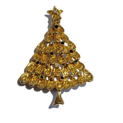 Gold Tone Christmas Tree Brooch