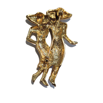 Gold Tone Rhinestone 2 Women Brooch