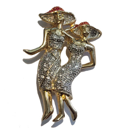 Gold Tone Rhinestone 2 Women Brooch