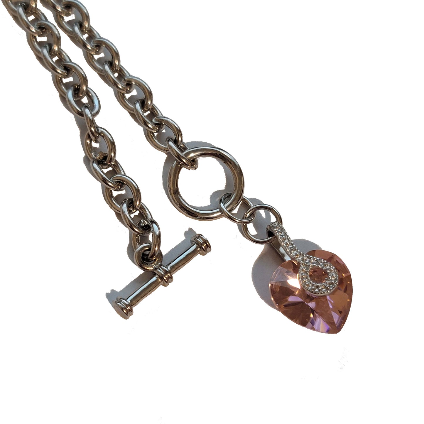 Silver Tone Crystal Heart Pendant Necklace