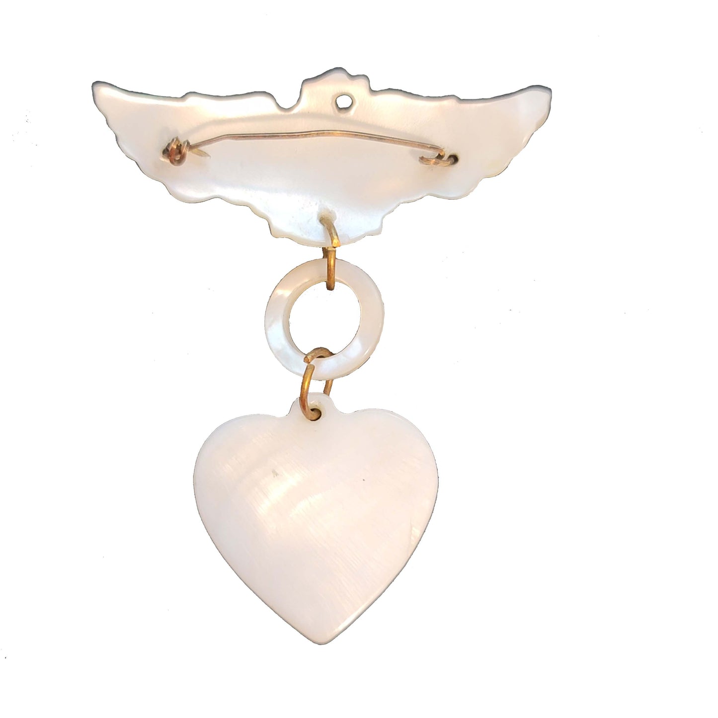 Vintage Mother of Pearl "Mother" Brooch – Dangling Heart Design
