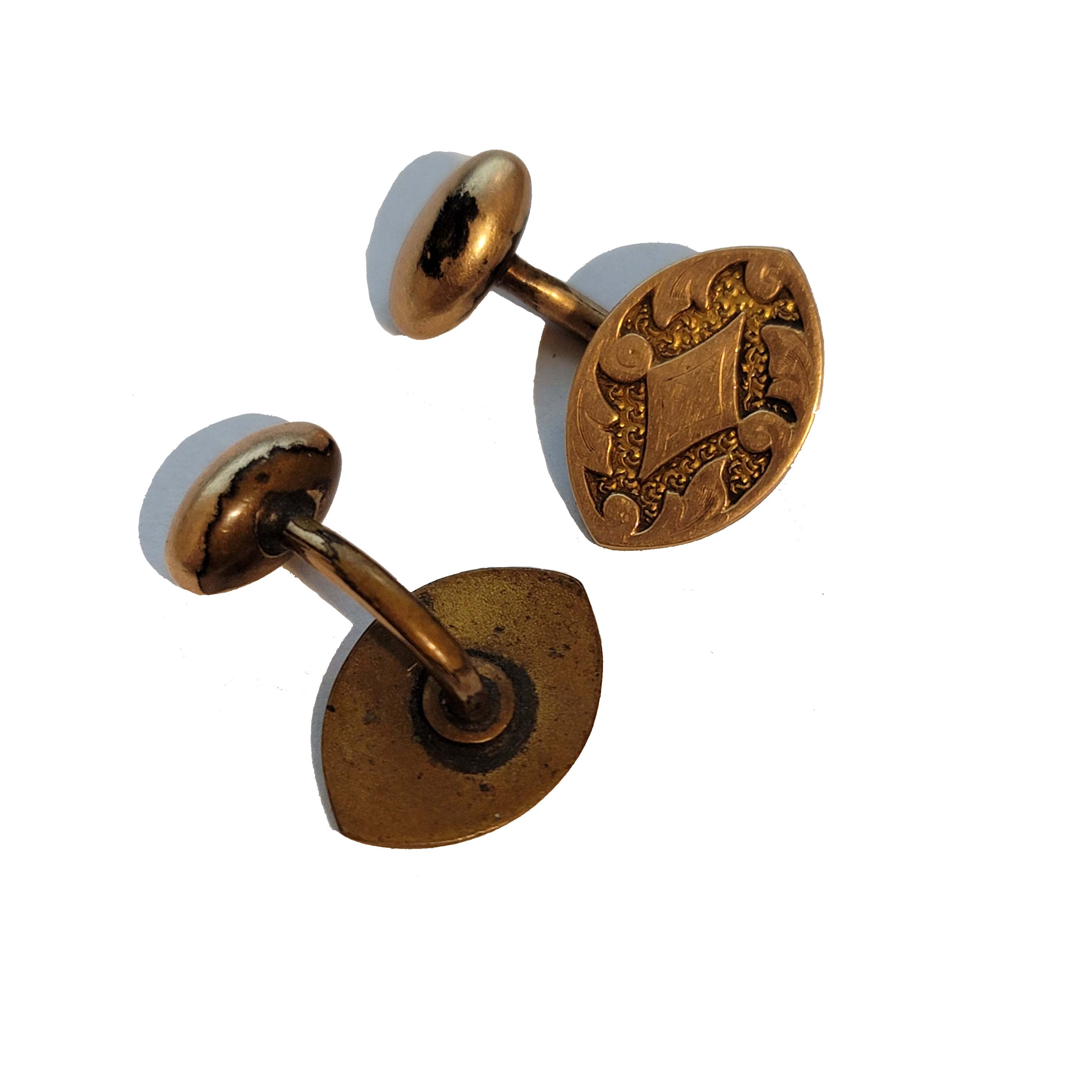 Antique 1900s Engraved Gold Tone Cufflinks