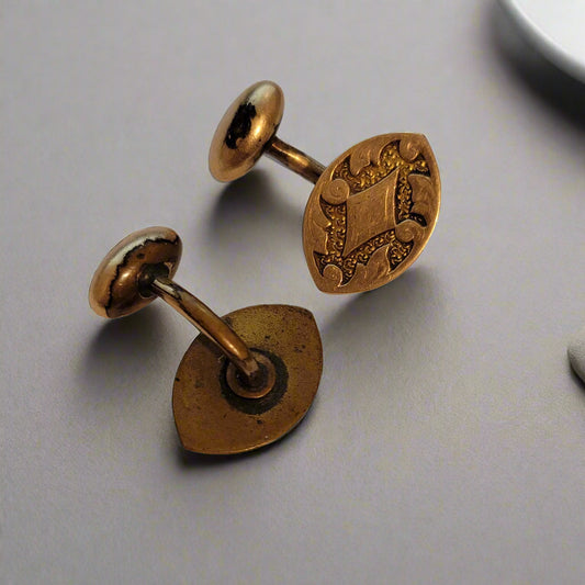 Antique 1900s Engraved Gold Tone Cufflinks – Ornate Edwardian Design