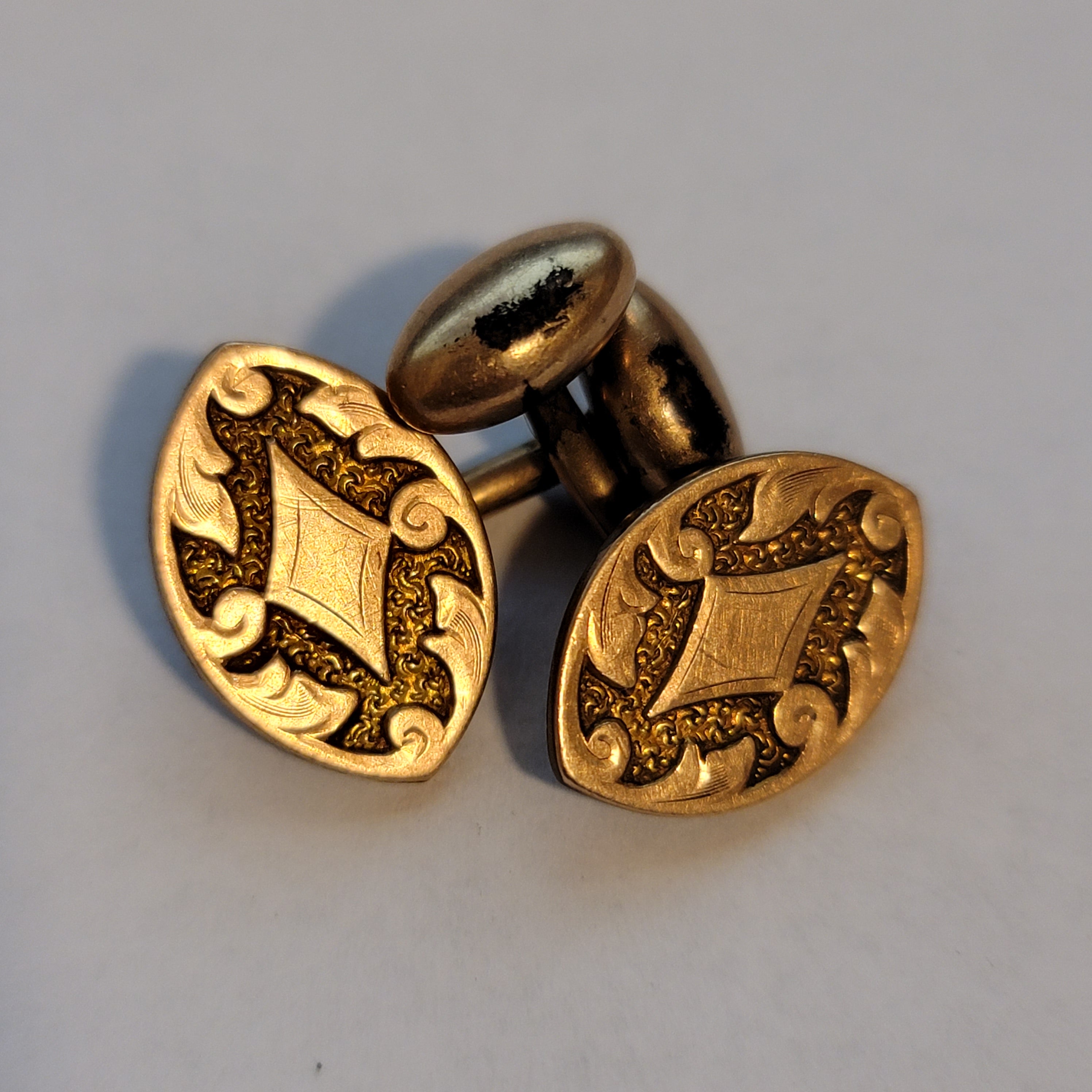 Antique 1900s Engraved Gold Tone Cufflinks