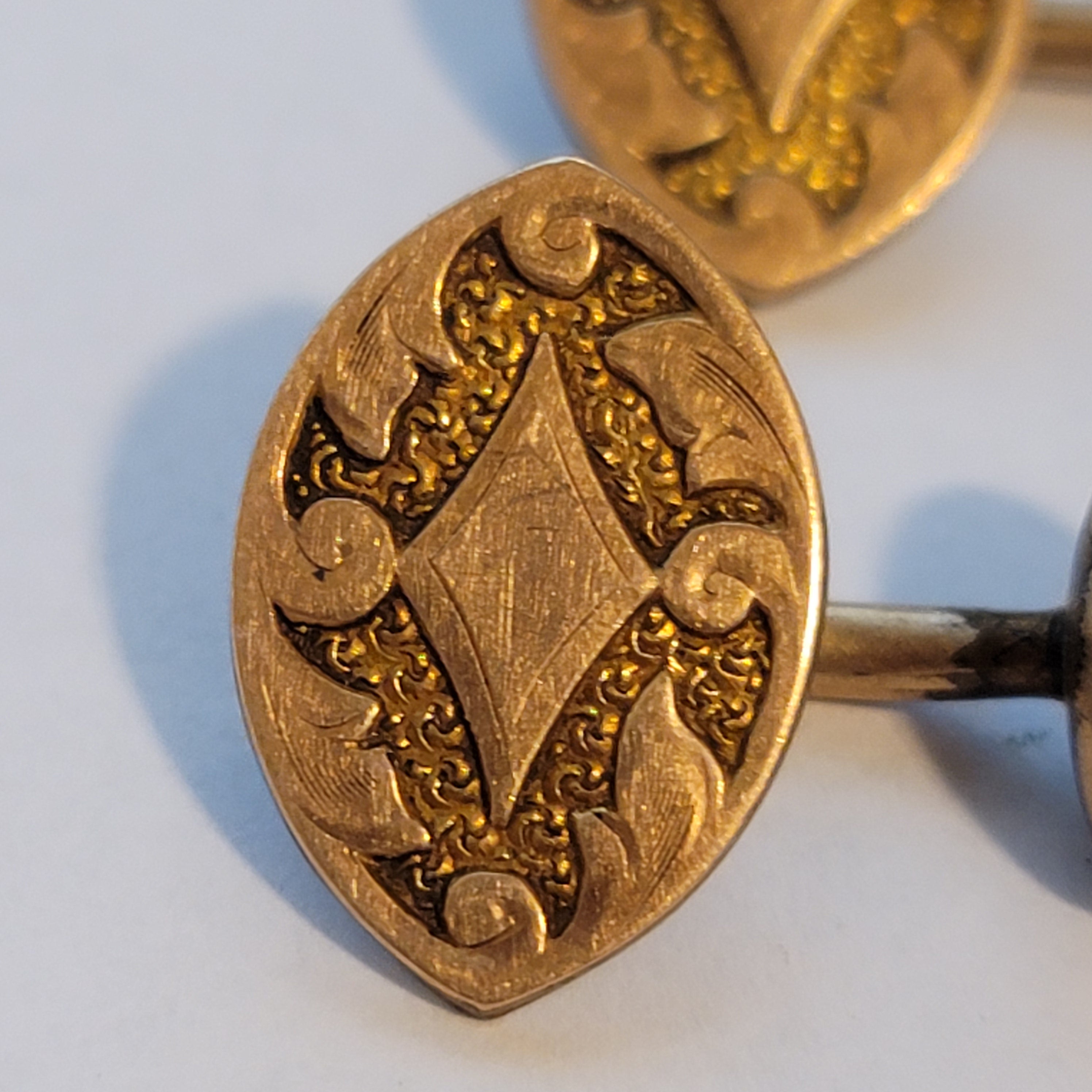 Antique 1900s Engraved Gold Tone Cufflinks