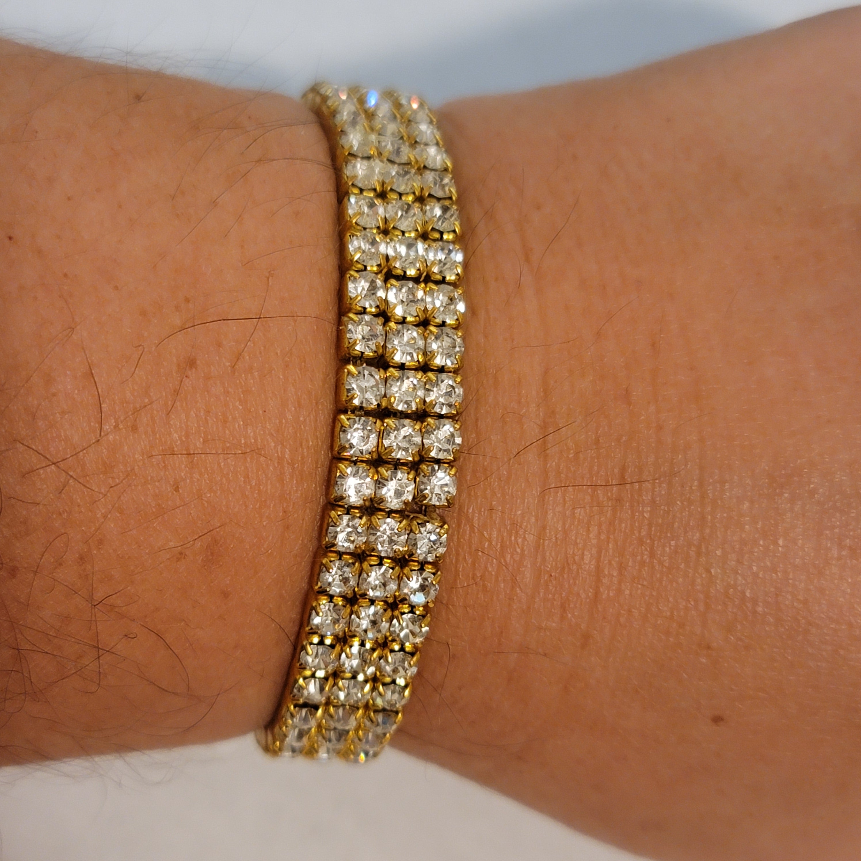 Gold Tone Rhinestone Stretch Bracelet