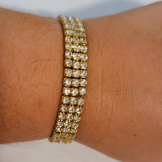 Gold Tone Rhinestone Stretch Bracelet