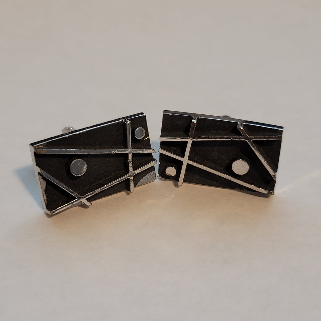 Silver & Black Abstract Cufflinks