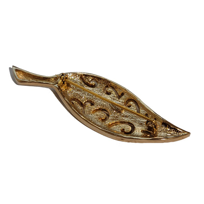Vintage Roman Rhinestone Gold Tone Leaf Brooch