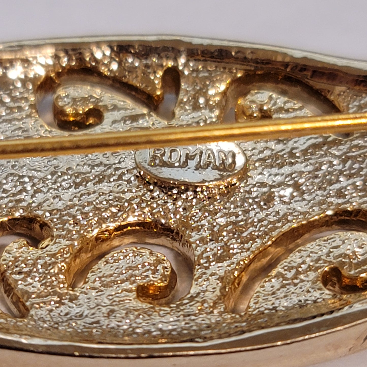 Vintage Roman Rhinestone Gold Tone Leaf Brooch