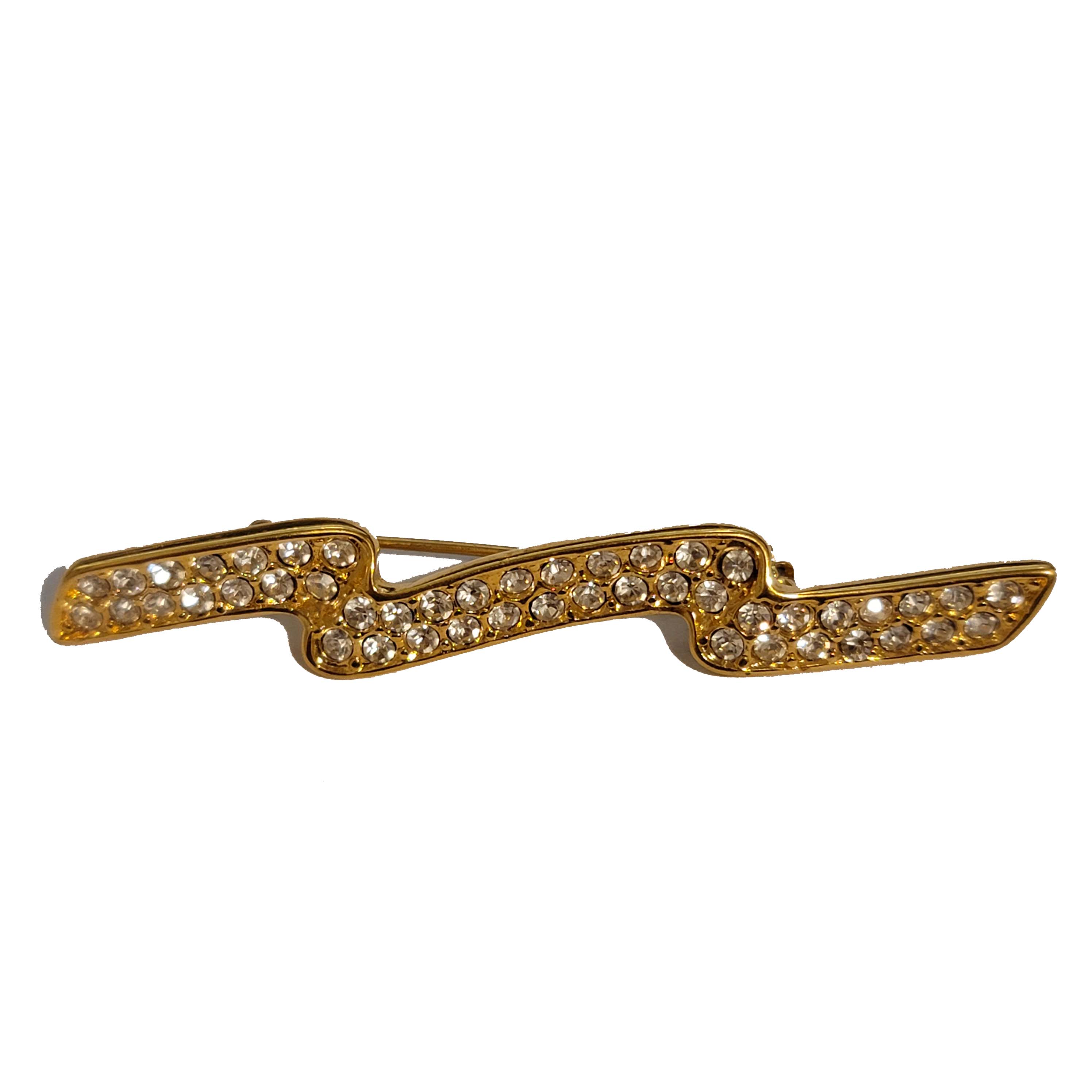 Gold Tone Monet Rhinestone Ribbon Brooch