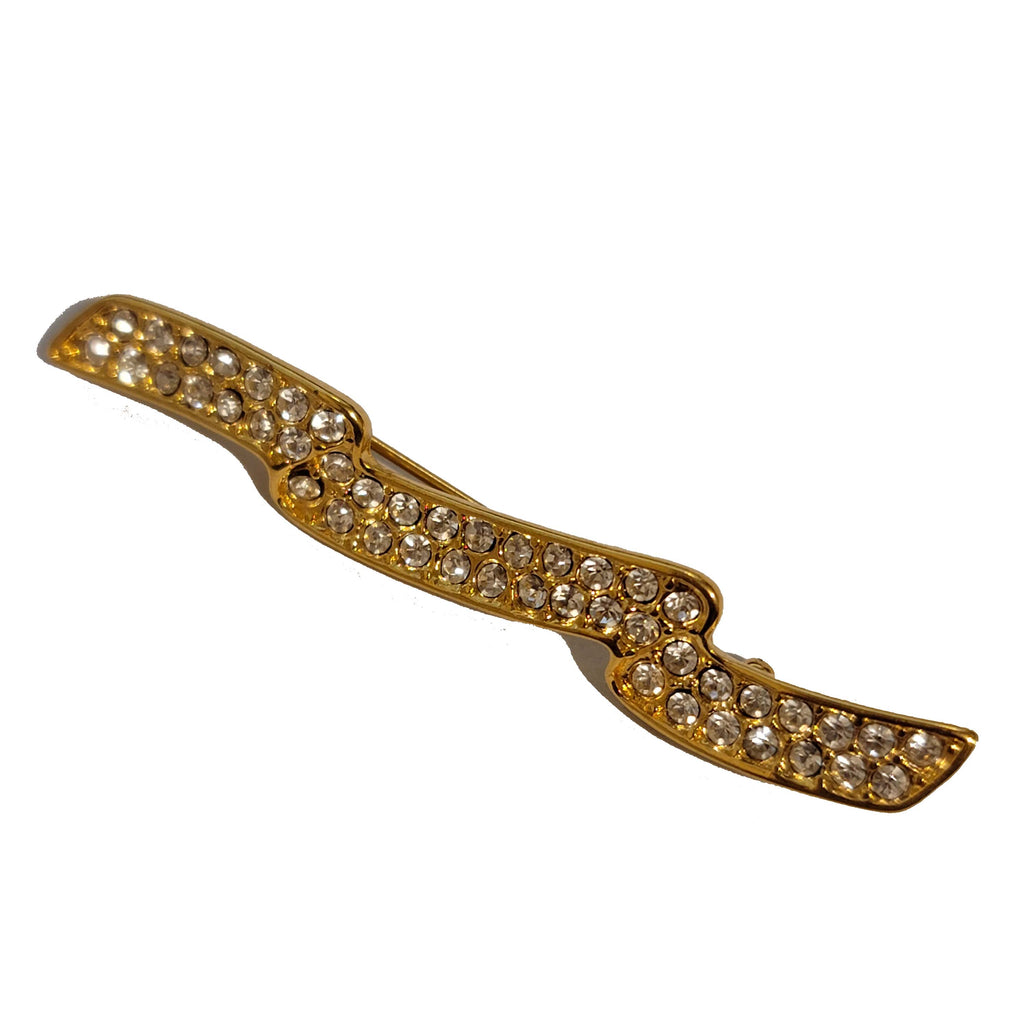 Gold Tone Monet Rhinestone Ribbon Brooch