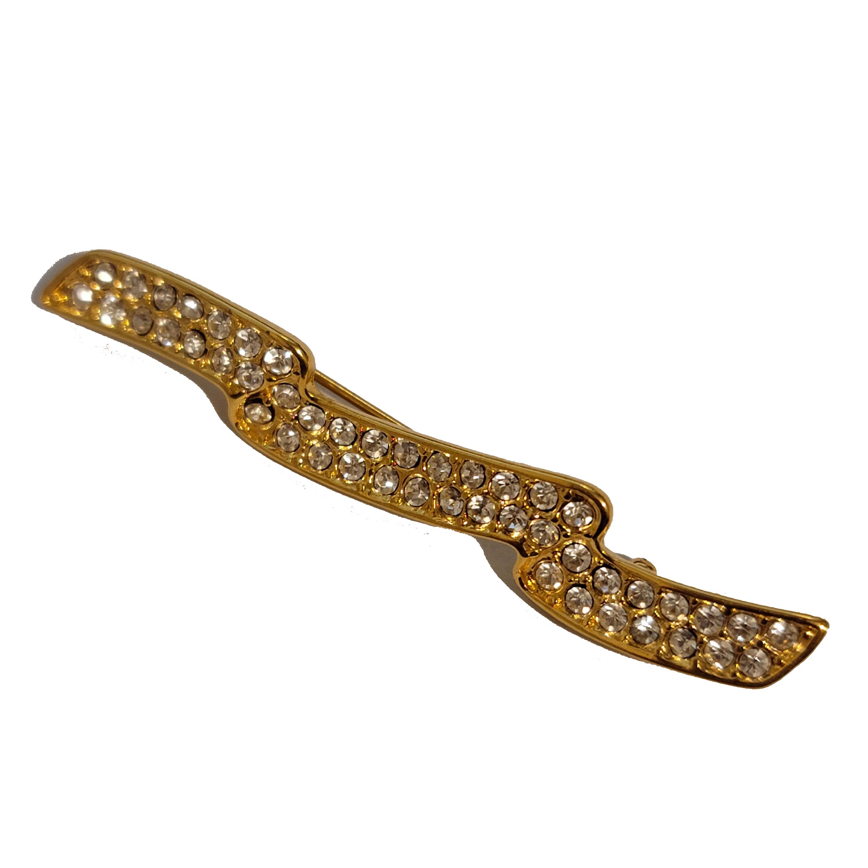 Gold Tone Monet Rhinestone Ribbon Brooch