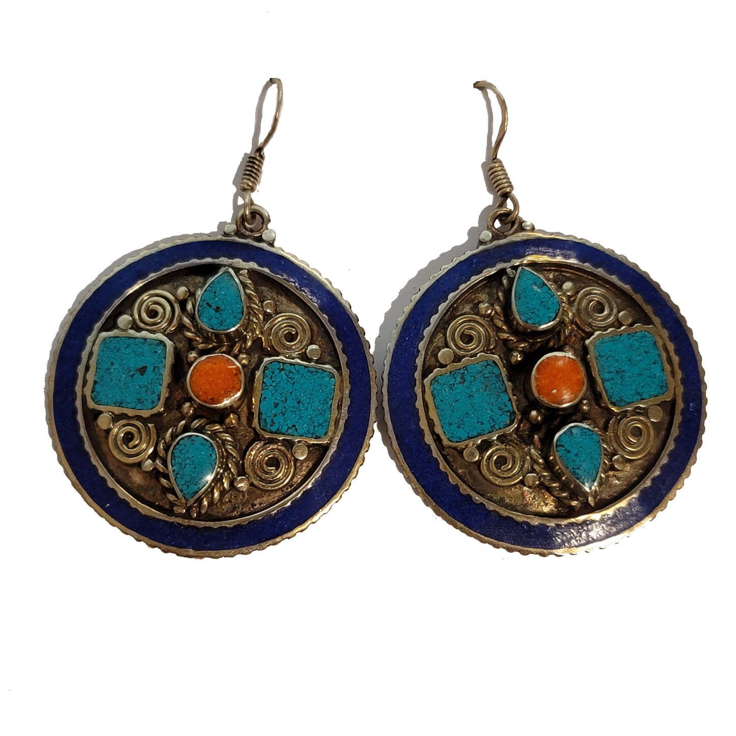 Vintage Round Southwestern Style Silver Tone Earrings