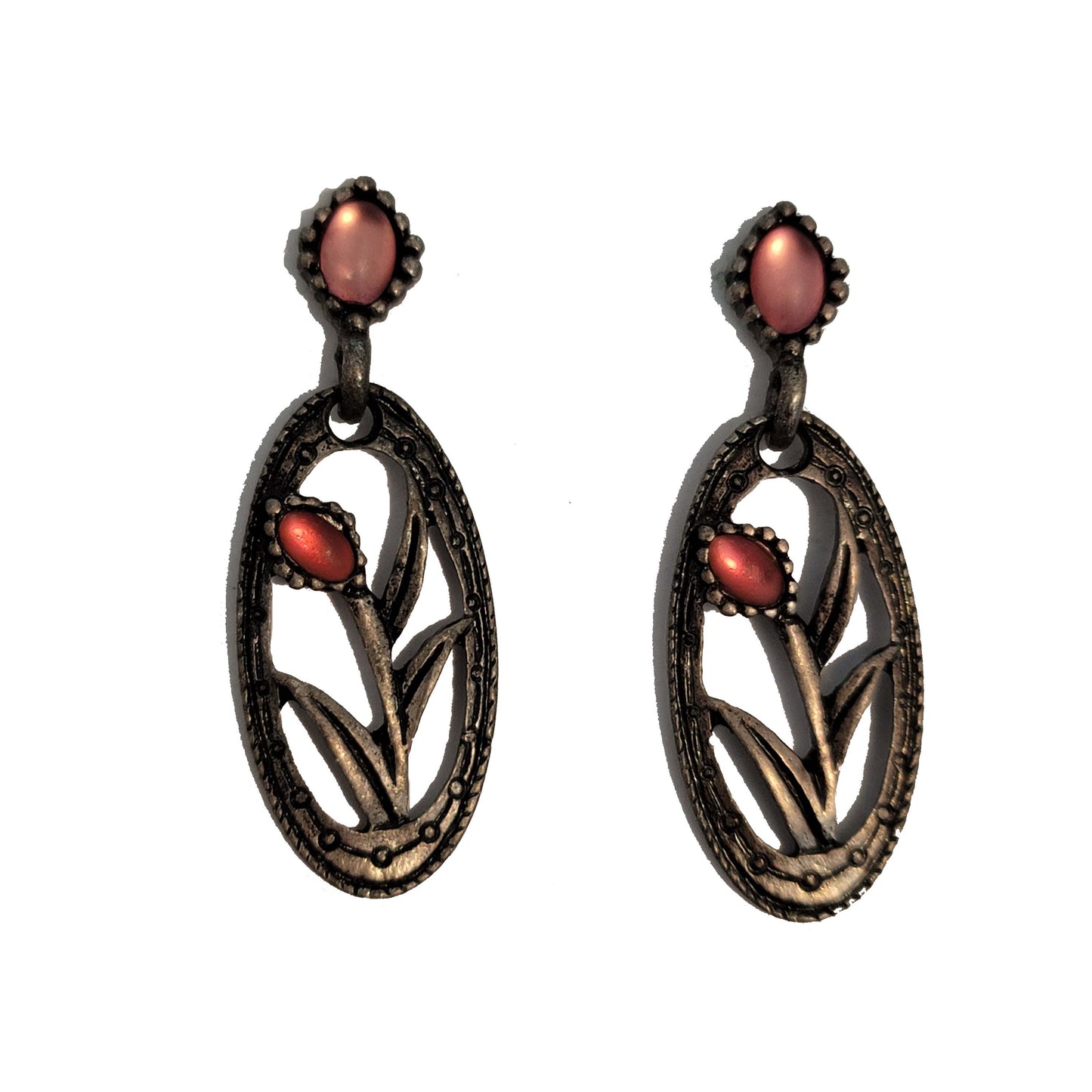 Pink & Silver Oval Earrings