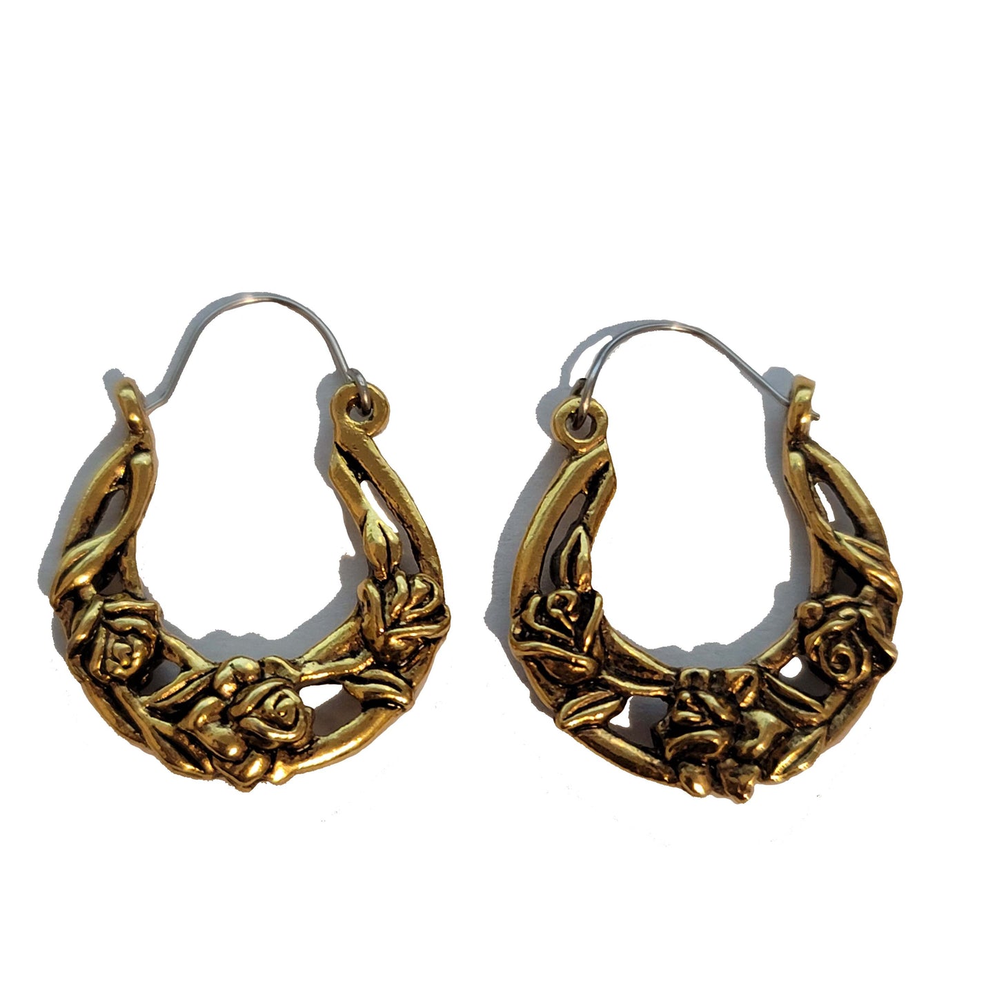 Gold  Tone Rose Hoop Earrings