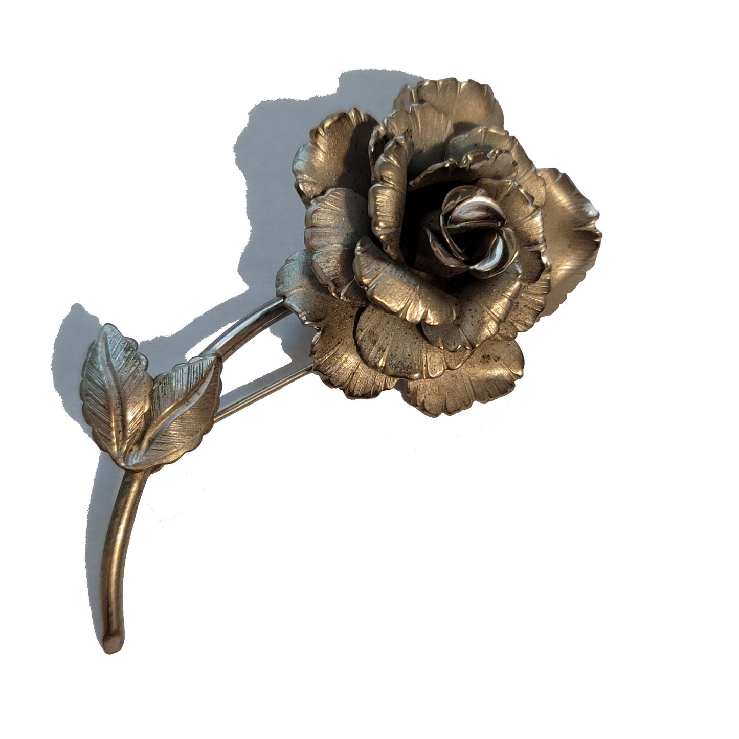 Silver Tone Rose Brooch
