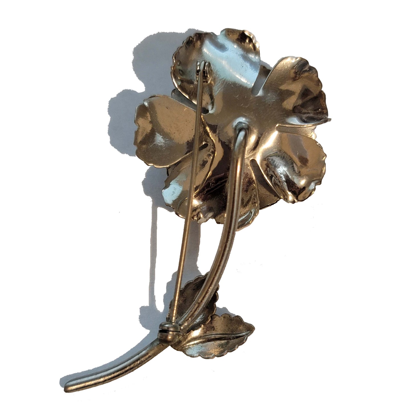 Silver Tone Rose Brooch