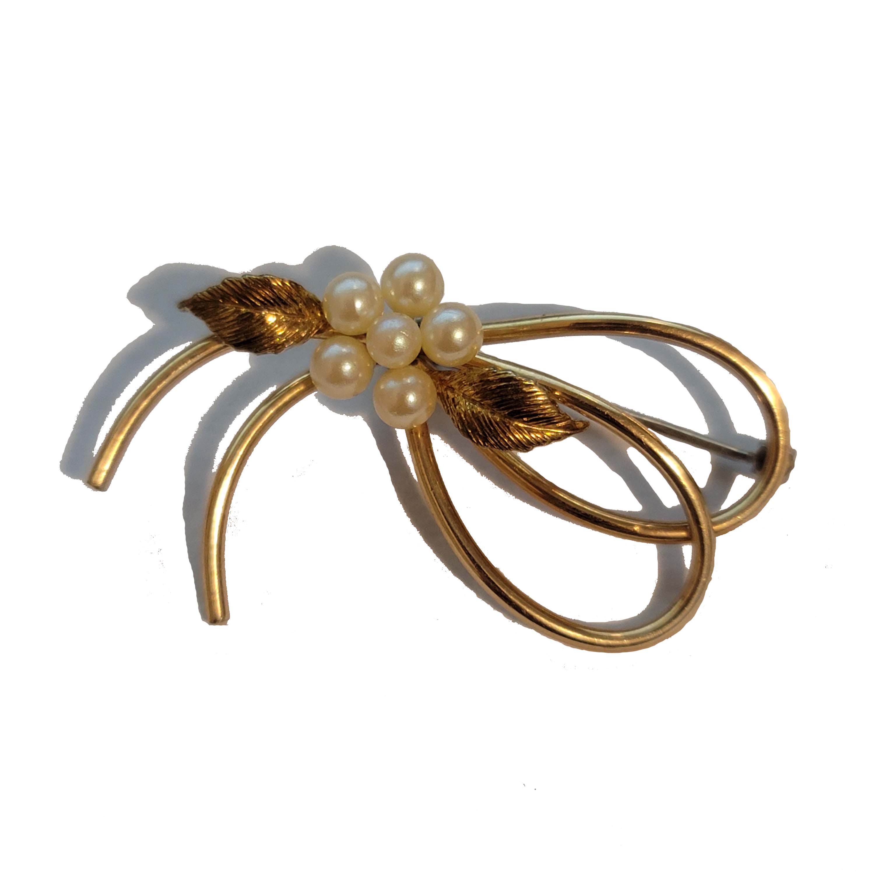 Vintage Krementz Gold Tone Simulated Pearls Brooch