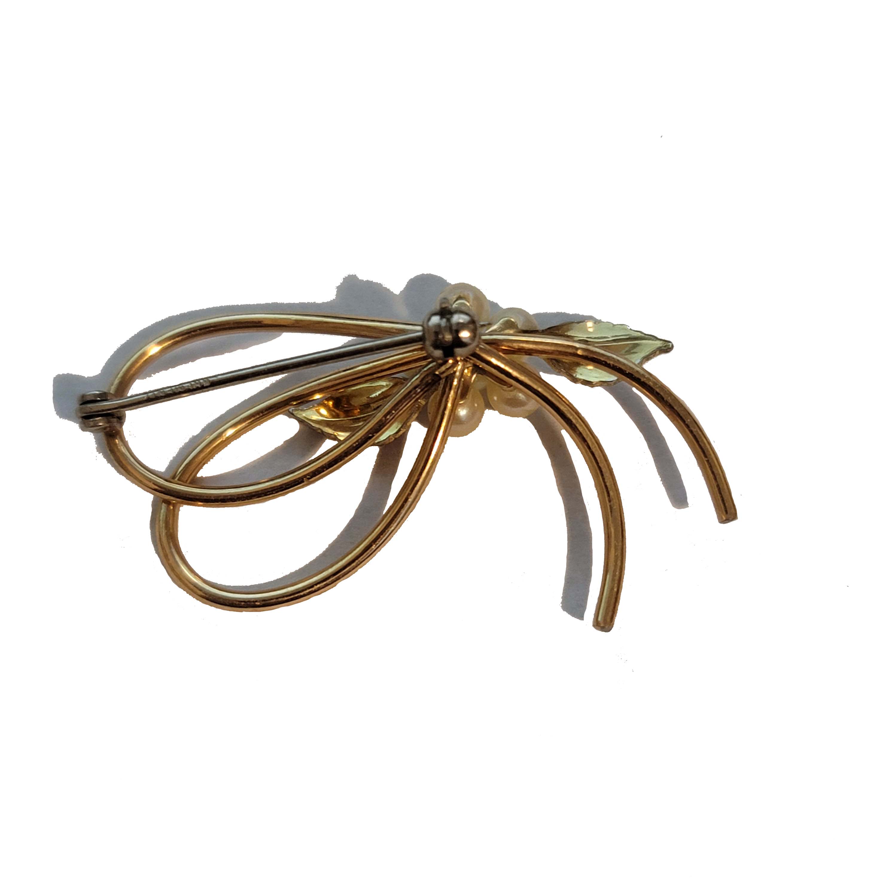 Vintage Krementz Gold Tone Simulated Pearls Brooch