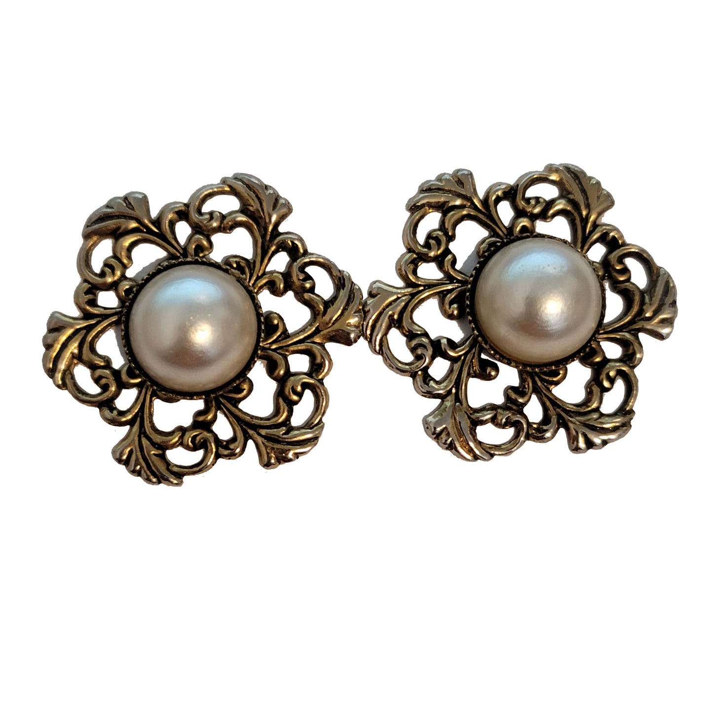 Gold Tone White Cabochon Earrings