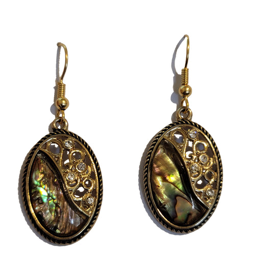 Gold Tone Abalone Oval Earrings